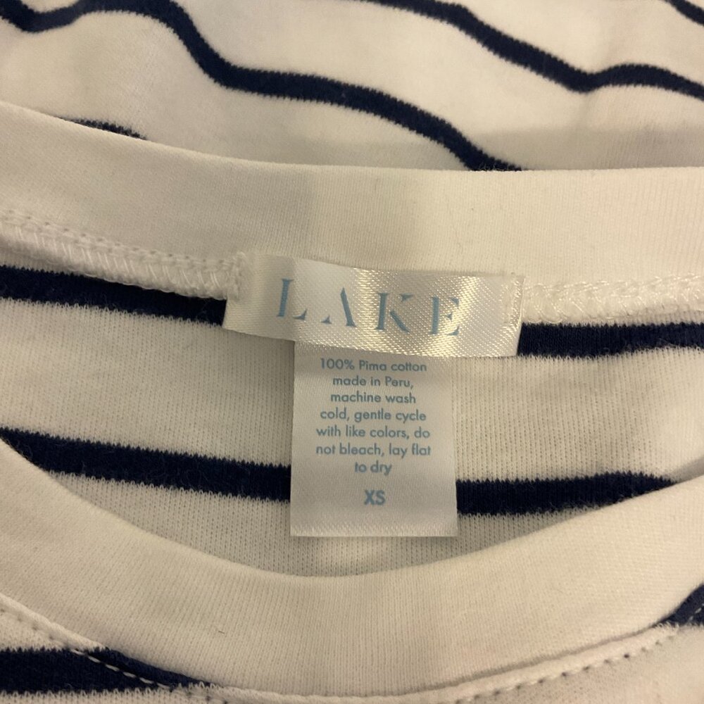Lake Top XS White Dark Blue Stripe Long Sleeve Nautical - Picture 9 of 9
